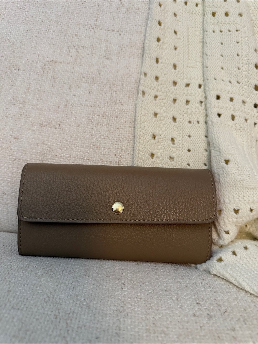 Classic Taupe Leather Clutch Wallet - Women's